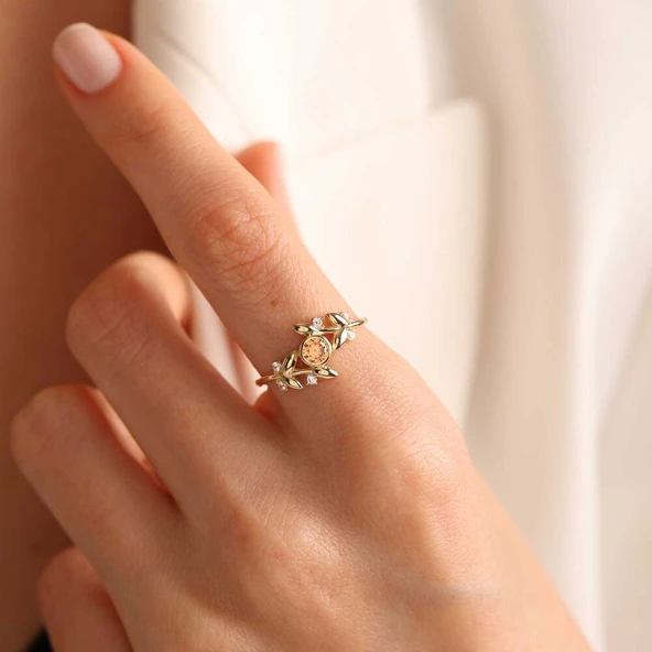 Vintage Altın Yüzük Çiçek Form ürün görseli 1