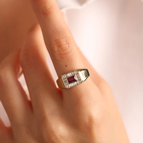 14 Ayar Altın Ruby Yüzük Özel Tasarım Square - 2