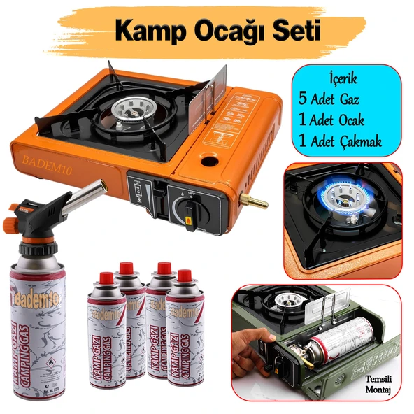 Portatif Taşınabilir Kamp Ocağı Tek Gözlü (5 Adet) Gaz Kartuşlu Tüp Uyumlu Bağlantı Gezi Piknik Ocak ürün görseli