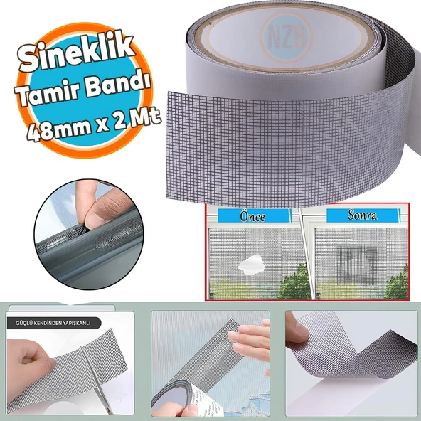 Yapışkanlı Sineklik Tülü Tamir Bandı Yırtık Kopmuş Delik Fiber Tül Yapıştırma Gri 48 mm x 2 Metre ürün görseli 1