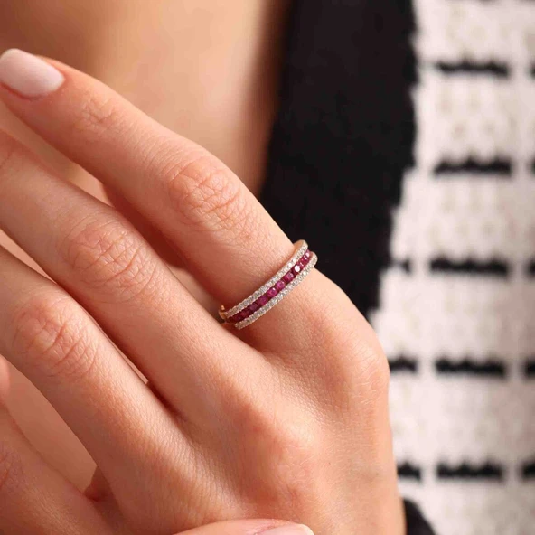 Yarım Tur Altın Yüzük Ruby - 2