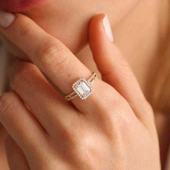 Sarı Altın Baget Yüzük Çift Kol - Resim 2