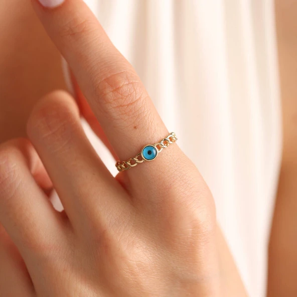 14 Ayar Altın Göz Yüzük Gurmet Chain - Resim 3