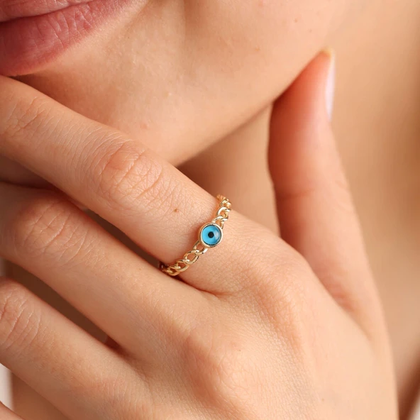 14 Ayar Altın Göz Yüzük Gurmet Chain - Resim 4