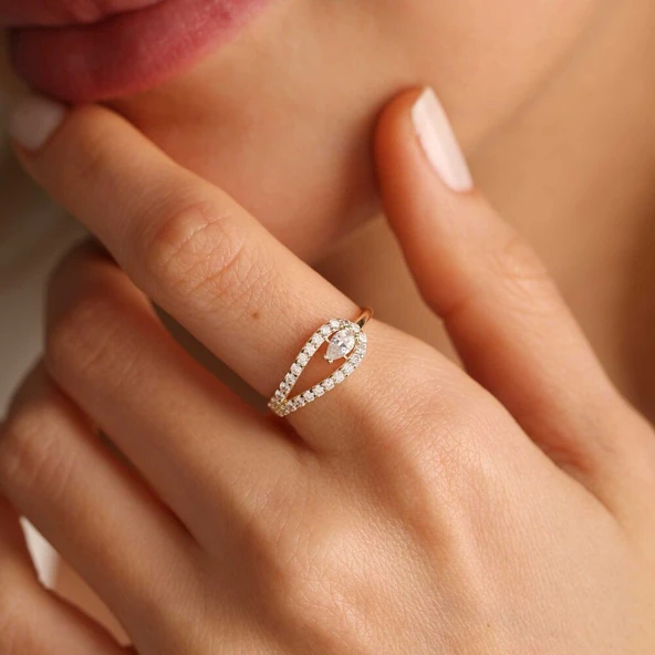 Damla Taşlı Altın Yüzük - Resim 2