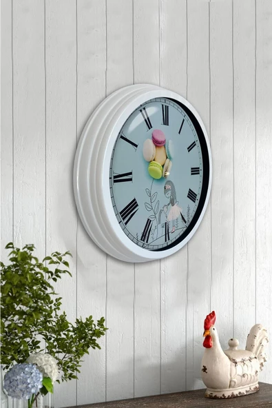 Kasva Concept Hediyelik 40 Cm Beyaz Metal Makaron Duvar Saati