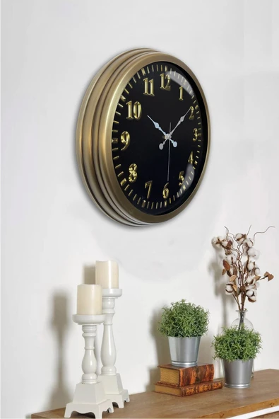 Kasva Concept 40cm Eskitme Metal Siyah Klasik Gold Duvar Saati