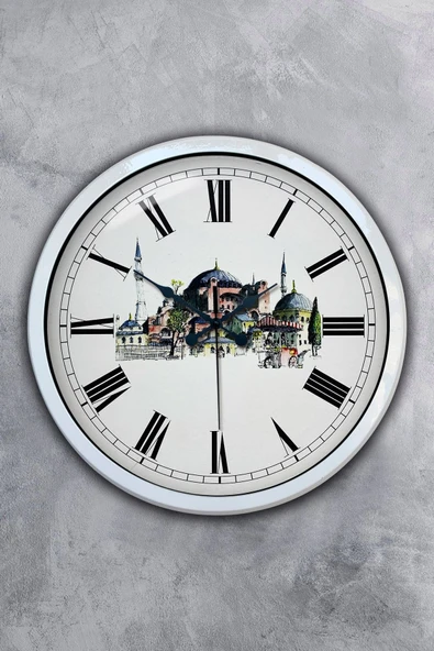 Kasva Concept 40 Cm Beyaz Metal Ayasofya Temalı Duvar Saati