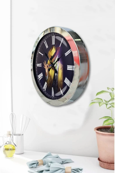 Kasva Concept Hediyelik 36 Cm Krom Metal Maske Duvar Saati - 3