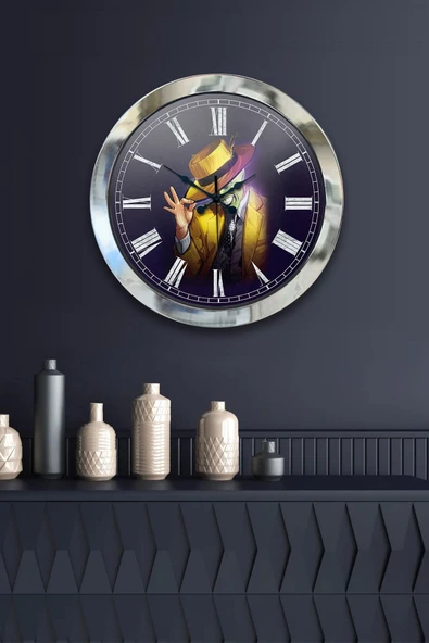 Kasva Concept Hediyelik 36 Cm Krom Metal Maske Duvar Saati - 2