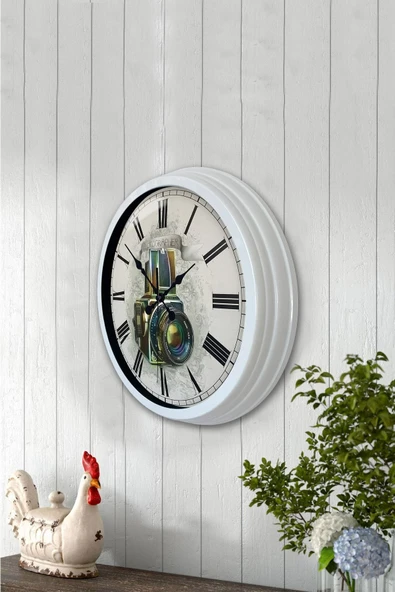Kasva Concept Hediyelik 40 Cm Beyaz Metal Fotoğraf Duvar Saati - 3