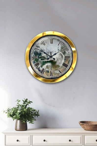 Kasva Concept Hediyelik 36 Cm Gold Metal Dalga Duvar Saati