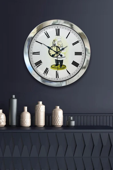 Kasva Concept Hediyelik 36 Cm Krom Metal Aşçı Mutfak Duvar Saati