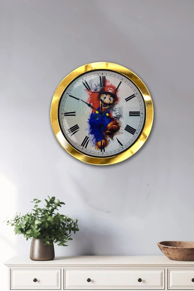 Kasva Concept Hediyelik 36 Cm Gold Metal Mario Duvar Saati - 2