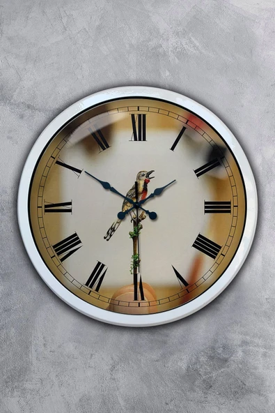 Kasva Concept Hediyelik 40 Cm Beyaz Metal Bird Duvar Saati