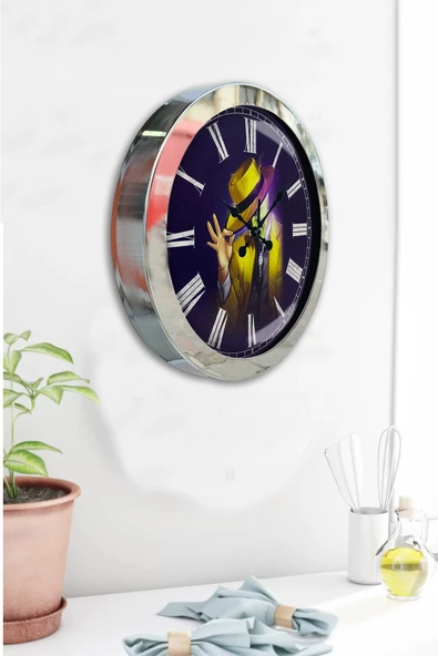 Kasva Concept Hediyelik 36 Cm Krom Metal Maske Duvar Saati - 4