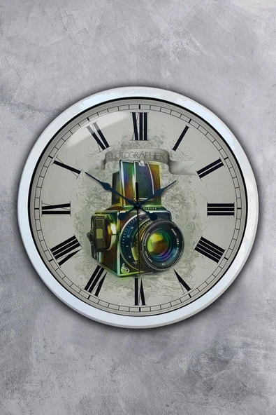 Kasva Concept Hediyelik 40 Cm Beyaz Metal Fotoğraf Duvar Saati
