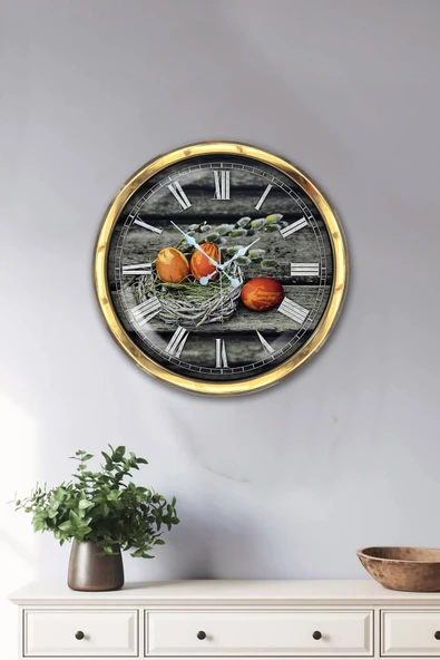Kasva Concept Hediyelik 40 Cm Gold Metal Yumurta Duvar Saati