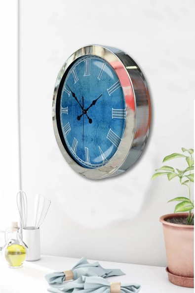 Kasva Concept 36 Cm Krom Metal Mavi Desen Duvar Saati - 2