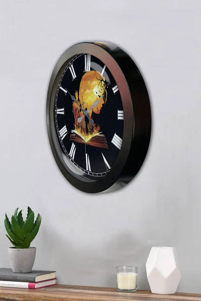 Kasva Concept 36 Cm Siyah Metal Kitap - Insan Duvar Saati - 2
