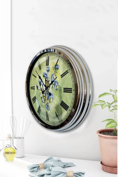 Kasva Concept Hediyelik 40 Cm Krom Metal Flowers Duvar Saati - 2