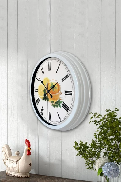 Kasva Concept Hediyelik 40 Cm Beyaz Metal Limonlu Çay Duvar Saati - 3