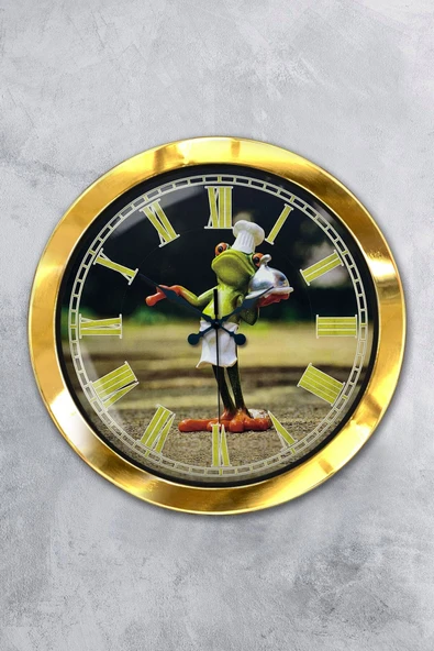 Kasva Concept Hediyelik 36 Cm Gold Metal Bay Şef Mutfak Duvar Saati