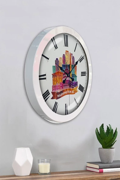 Kasva Concept Hediyelik 36 Cm Beyaz Metal Washington Temalı Duvar Saati - 3