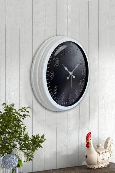 Kasva Concept Hediyelik 40 Cm Beyaz Metal Siyah Duvar Saati - 2