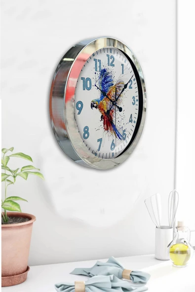 Kasva Concept Hediyelik 36 Cm Krom Metal Bird Duvar Saati - 4