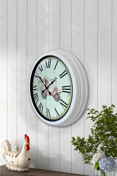 Kasva Concept 40 Cm Beyaz Metal Pembe Motor Duvar Saati - 3