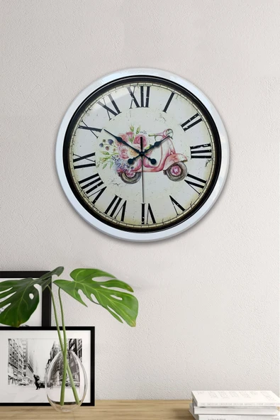Kasva Concept 40 Cm Beyaz Metal Pembe Motor Duvar Saati - 2