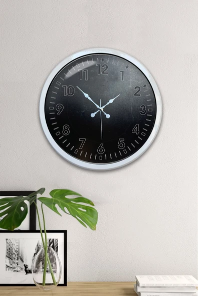 Kasva Concept Hediyelik 40 Cm Beyaz Metal Siyah Duvar Saati - 4