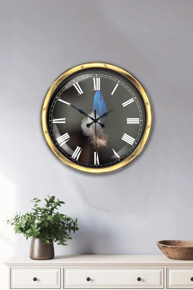 Kasva Concept Hediyelik 40 Cm Gold Metal Tüy Duvar Saati