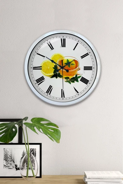 Kasva Concept Hediyelik 40 Cm Beyaz Metal Limonlu Çay Duvar Saati - 4