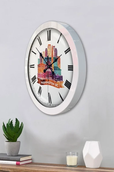 Kasva Concept Hediyelik 36 Cm Beyaz Metal Washington Temalı Duvar Saati - 2