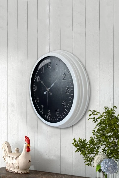Kasva Concept Hediyelik 40 Cm Beyaz Metal Siyah Duvar Saati - 3