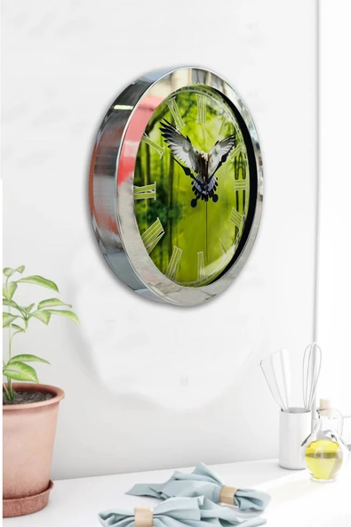 Kasva Concept Hediyelik 36 Cm Krom Metal Kartal Duvar Saati - 4
