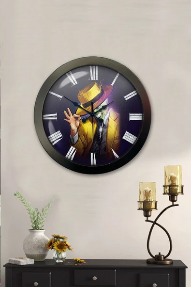 Kasva Concept Hediyelik 36 Cm Siyah Metal Maske Duvar Saati - 1