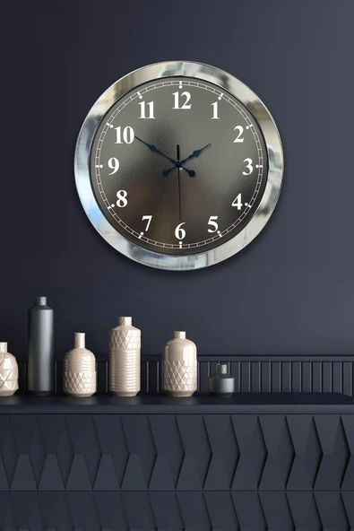 Kasva Concept Hediyelik 36 Cm Krom Metal Siyah Duvar Saati