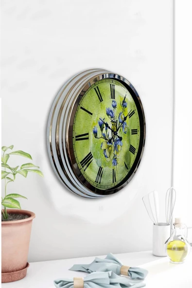Kasva Concept Hediyelik 40 Cm Krom Metal Flowers Duvar Saati