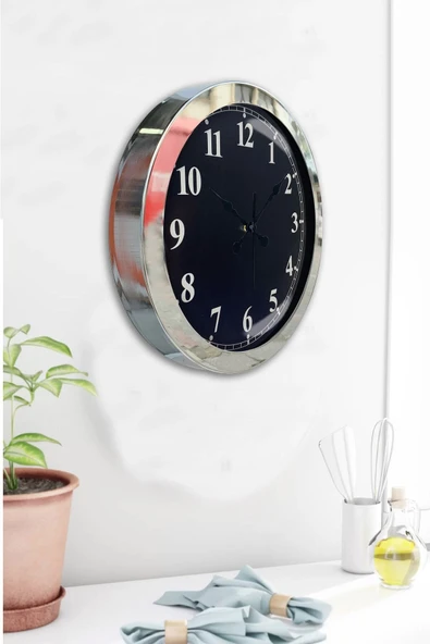 Kasva Concept Hediyelik 36 Cm Krom Metal Siyah Duvar Saati - 3