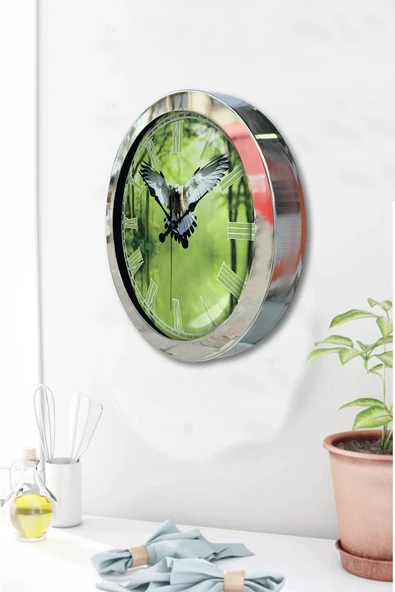 Kasva Concept Hediyelik 36 Cm Krom Metal Kartal Duvar Saati - 3