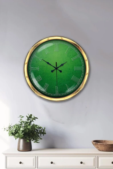 Kasva Concept Hediyelik 40 Cm Gold Metal Yeşil Duvar Saati