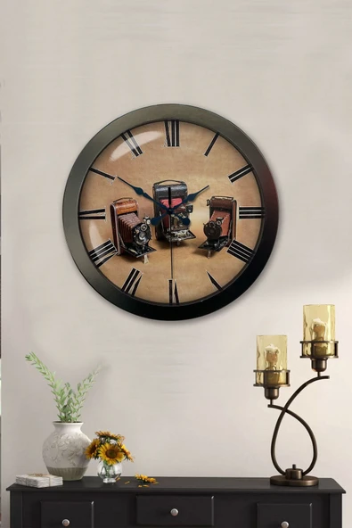 Kasva Concept Hediyelik 36 Cm Siyah Metal Fotoğraf Makinası Duvar Saati - 2