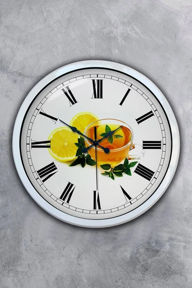 Kasva Concept Hediyelik 40 Cm Beyaz Metal Limonlu Çay Duvar Saati