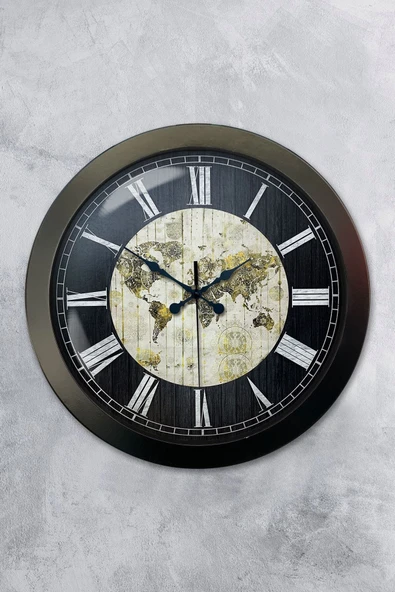 Kasva Concept 36 Cm Siyah Metal World Maps Duvar Saati