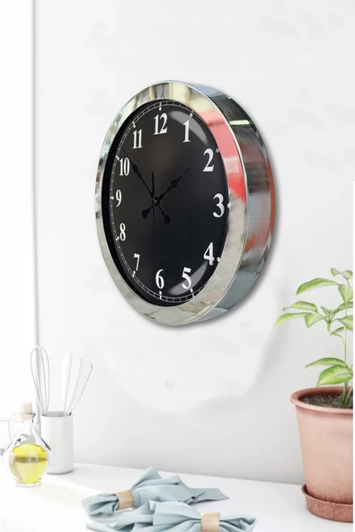 Kasva Concept Hediyelik 36 Cm Krom Metal Siyah Duvar Saati - 2