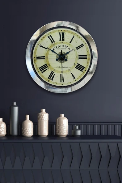 Kasva Concept Hediyelik 36 Cm Krom Metal Cinema Duvar Saati