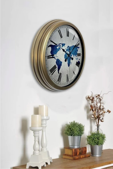 Kasva Concept Hediyelik Eskitme 40 Cm Metal World Duvar Saati